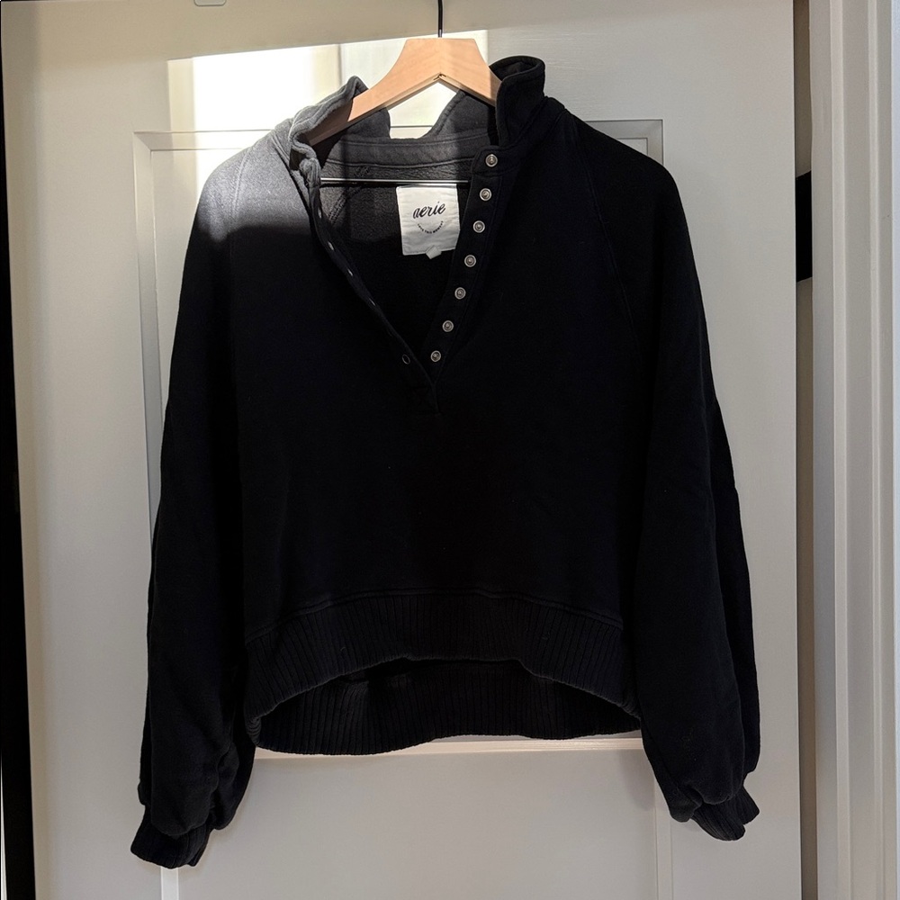 Aerie Black Hoodie with Button Details